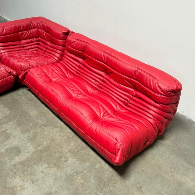 2000 - 2009 Michel Ducaroy for Ligne Roset Togo Red Leather Sectional Sofa Set For Sale - Image 5 of 18