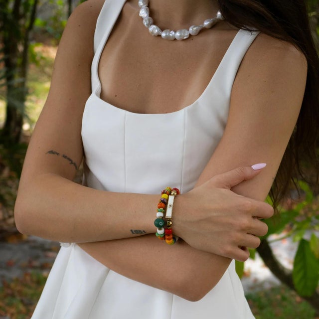 Colorful Protection Evil Eye Charm Ceramic Bracelet Duo For Sale - Image 4 of 10