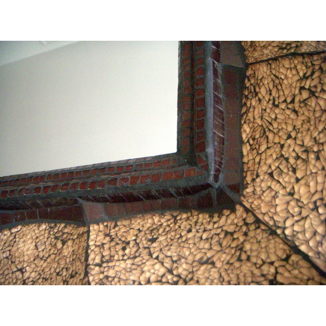 Mid 20th Century John Richard Designer Wall Mirror With Ruby and Golden Bronze Mosaic Glass Surround For Sale - Image 5 of 8
