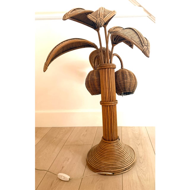 Wood Vintage Split Reed Palm Tree Table Lamp For Sale - Image 7 of 11