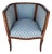Early 20th Century Inlaid Barrel Back Chair With Scalloped Blue Upholstery For Sale