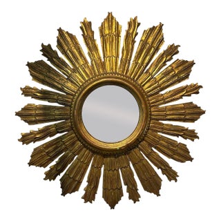 Italian Carved Giltwood Sunburst Convex Mirror For Sale