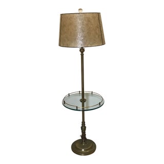 Antique Transitional Palladian Bronze Glass Tray Metal Floor Lamp For Sale