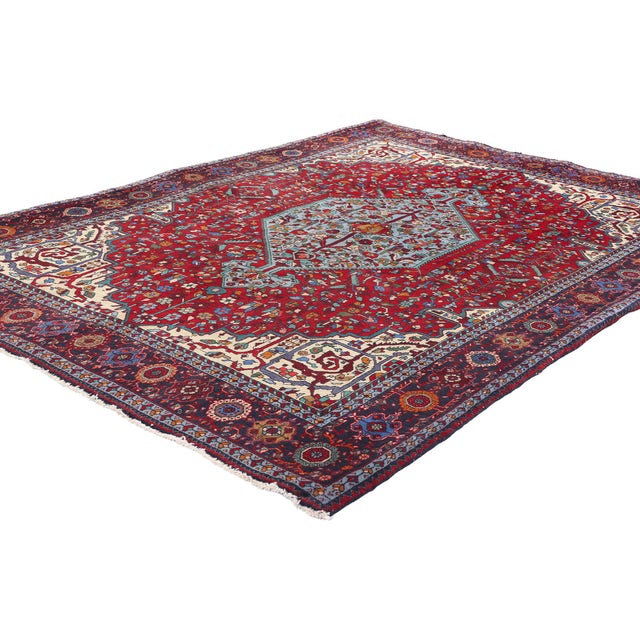 61368 Vintage Persian Farahan Rug, 04'06 x 06'07. This hand-knotted wool vintage Persian Farahan rug masterfully combines...