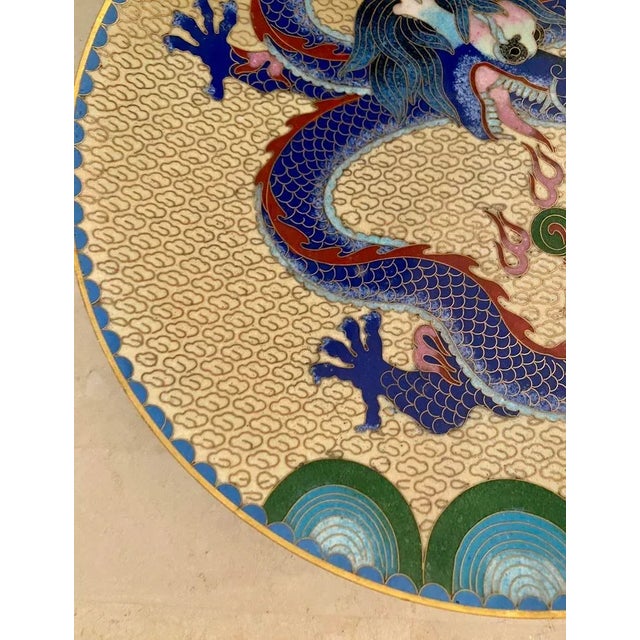 Antique White Late 20th Century Cloisonné Dragon Plate For Sale - Image 8 of 11