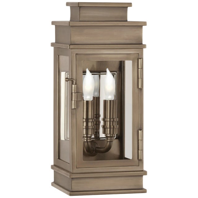 Chapman & Myers for Visual Comfort Signature Linear Mini Wall Lantern in Antique Nickel with Clear Glass For Sale