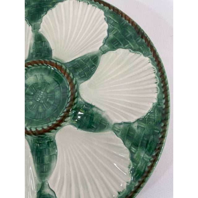 Green 1950s French Longchamp Green and White Oyster Plate For Sale - Image 8 of 16