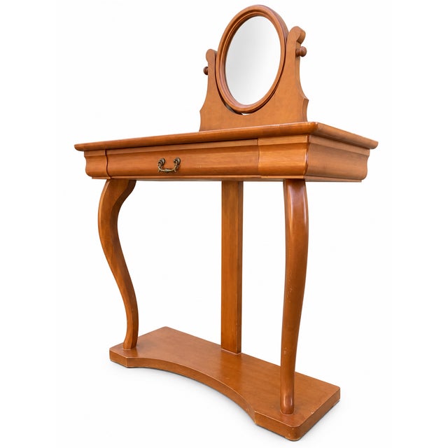 Cherrywood Console Dressing Table with Adjustable Oval Mirror, 1970s For Sale - Image 3 of 11