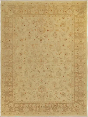 1990s Boho Chic Sun-Faded Ivory/Lt. Brown Hand-Knotted Rug - 9'0 X 11'7