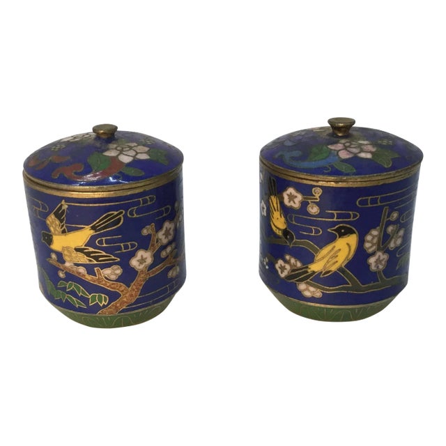 Miniature Chinese Cloisonné Lidded Jars - a Pair For Sale