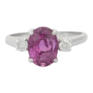 3.66ct Vibrant Pink Sapphire Dimond Trinity Engagement 18k Gold Ring Size 7