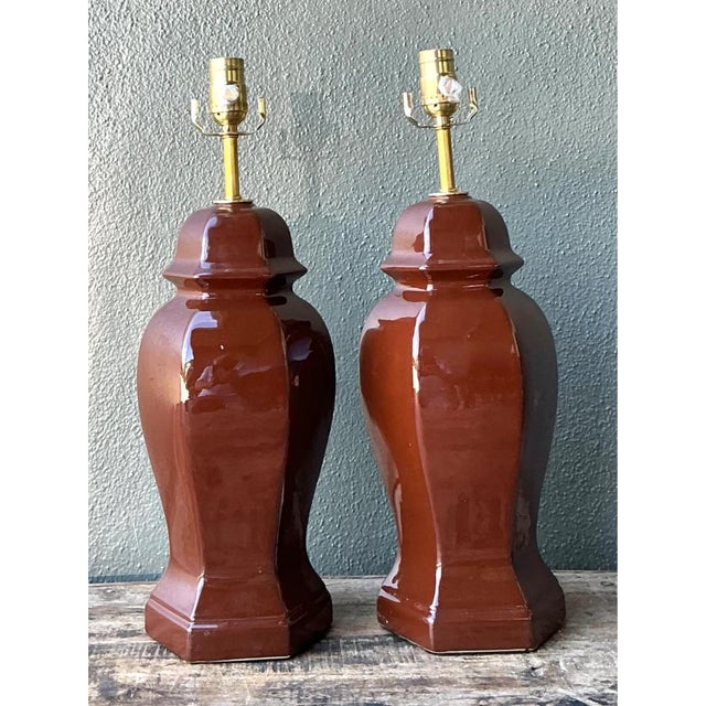 Vintage Ceramic Ginger Jar Table Lamps - A Pair For Sale In West Palm - Image 6 of 12