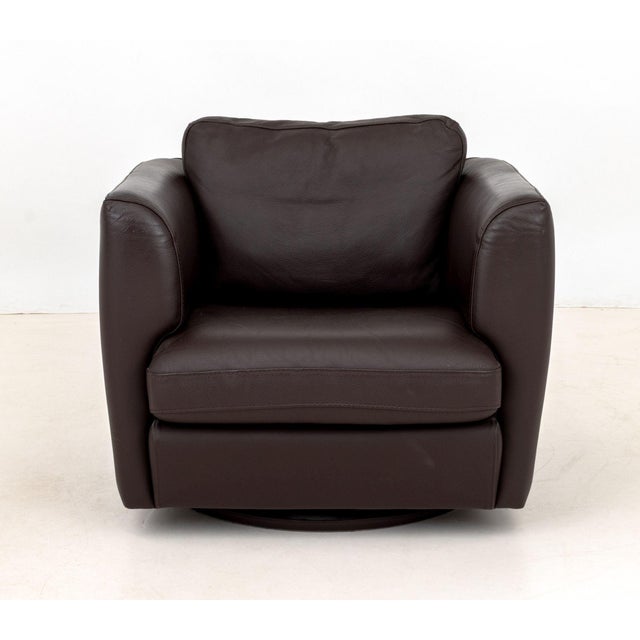 Contemporary Roche Bobois Brown Leather Swivel Club Chair For Sale - Image 3 of 7