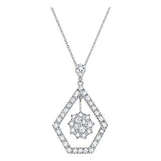 14K White Gold Diamond Drop Slide Pendant Necklace Estate For Sale