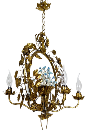 Gold-Plated Metal Flowers Wall Light, 1940s