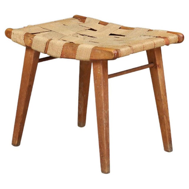 Mid-Century Modern French Stool with Woven Jute Seat, 1950 For Sale - Image 13 of 13
