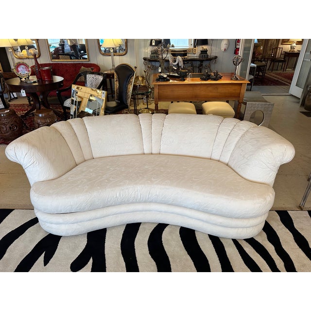 Curvy Jacquard Upholstered Sofas -a Pair For Sale - Image 9 of 13