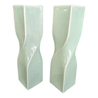 1990s Maitland-Smith Celadon Porcelain Vases- a Pair For Sale