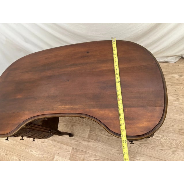 Vintage French Desk Kidney Shaped Vanity Seven Carved Drawers Petite Size For Sale - Image 9 of 12