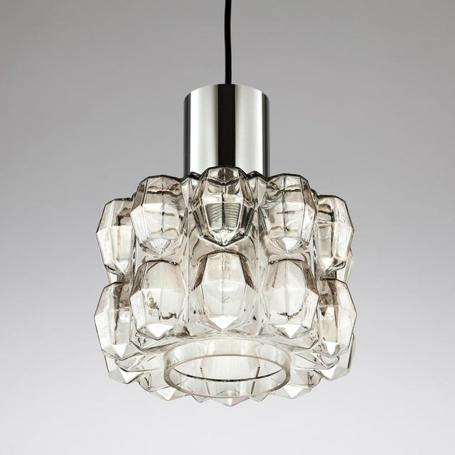 Large Pendant Lamp with Slightly Amber Glass in Diamond Shape from Glashütte Limburg, 1960s For Sale - Image 4 of 8