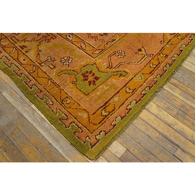 Impressive Olive Green Background and Medallion Design Antique Turkish Oushak Rug For Sale In New York - Image 6 of 6