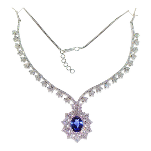 GIA Certified 26.9CTS VS F Diamond Tanzanite 18K Solid Gold Collar Riviera Pendant Necklace
