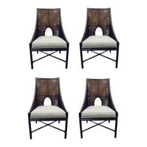 Barbara Barry for Baker / McGuire Organic Modern Dark Tobacco Canned Dining Chairs Set of Four