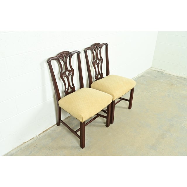 Baker Furniture Style Georgian Carved Mahogany Side Chairs or Dining Chairs, Pair For Sale - Image 13 of 13