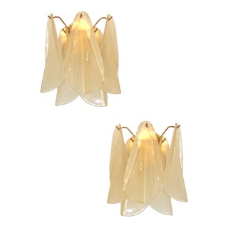 Contemporary Modern Sanded Champagne "Rondini" Murano Wall Sconces- Set of Two For Sale