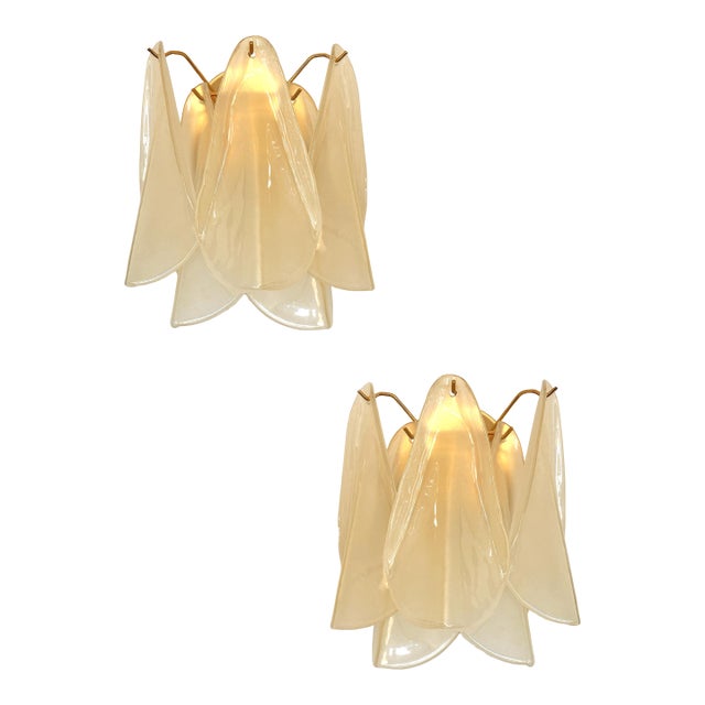 Contemporary Modern Sanded Champagne "Rondini" Murano Wall Sconces- Set of Two For Sale