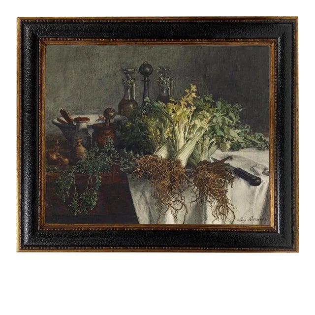 "Still Life on Kitchen Table" After Leon Bonvin, Contemporary Reproduction Print on Canvas, Black Frame, 16 x 20 For Sale