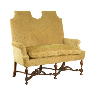 Jacobean Style Antique Walnut Base Upholstered Settee For Sale