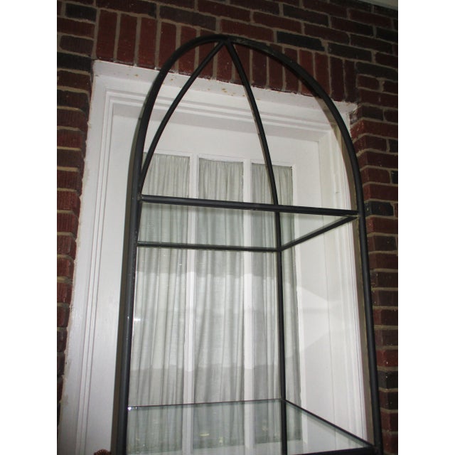 Vintage Regency Iron & Glass 4 Tier Crown Top Display Shelf Case / Etagere For Sale - Image 9 of 10