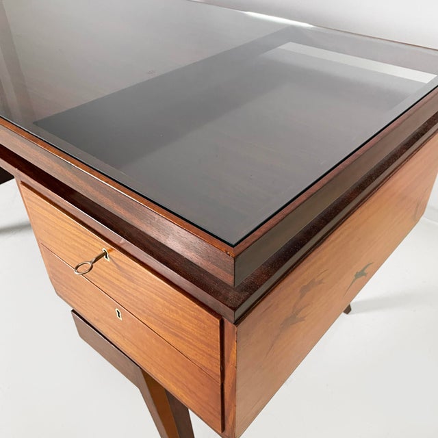 1940s Art Deco Italian Desk in Wood and Glass, 1940s For Sale - Image 5 of 18