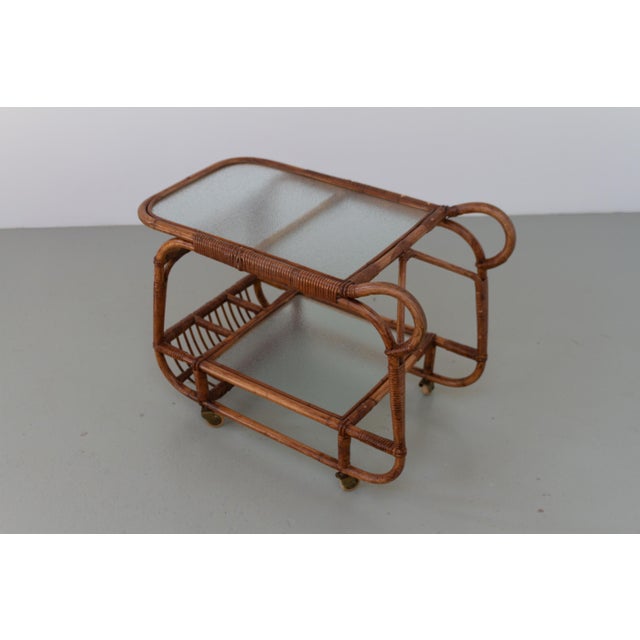 Wood Danish Bamboo and Rattan Bar Cart by Elvin Geertsen, 1950s For Sale - Image 7 of 17
