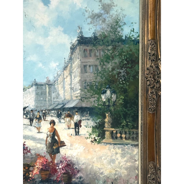 Blue Christian Jereczek, Flower Market, 1960s, Oil on Canvas, Framed For Sale - Image 8 of 17