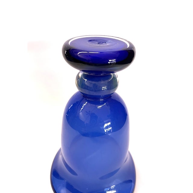 Vintage Handblown Cobalt Blue Celery Stem Bowl For Sale - Image 9 of 9