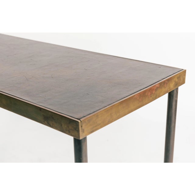 Lucca Leather Top Metal Console Table For Sale - Image 9 of 13