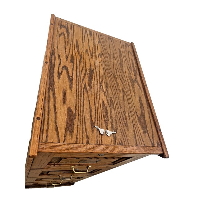 Wood Vintage Dark Tiger Oak File Cabinet Four Locking Drawers, Paneled Sides Legal For Sale - Image 7 of 11