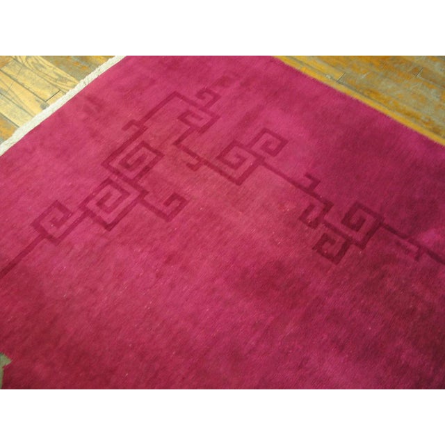 1920s Bright Pink Floral Modern Antique Chinese Deco Rug 8' 10" X 11' 6" Knotted Wool Carpet For Sale - Image 4 of 6