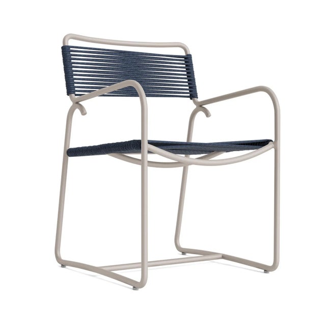 Brown Jordan Walter Lamb Aluminum Arm Chair, Dove frame with Marine fabric For Sale - Image 13 of 13