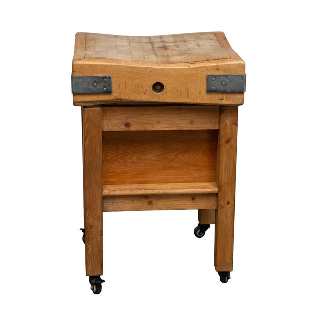 Wood Butcher's Chopping Block Table With Through Drawer on Casters From England For Sale - Image 7 of 9