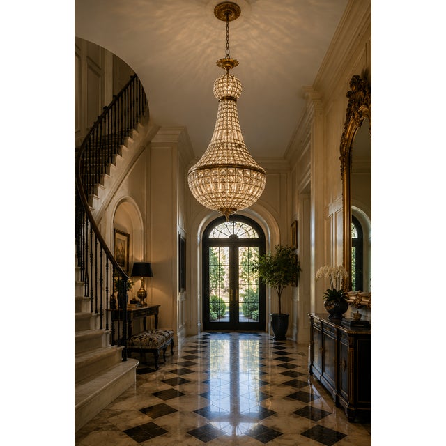 Monumental Hollywood Regency Crystal & Bronze Beaded Chandelier For Sale - Image 4 of 8