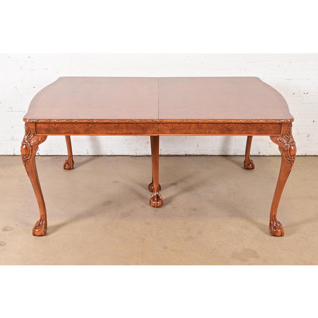 Wood Romweber Chippendale Burl Wood Extension Dining Table, Newly Refinished For Sale - Image 7 of 14
