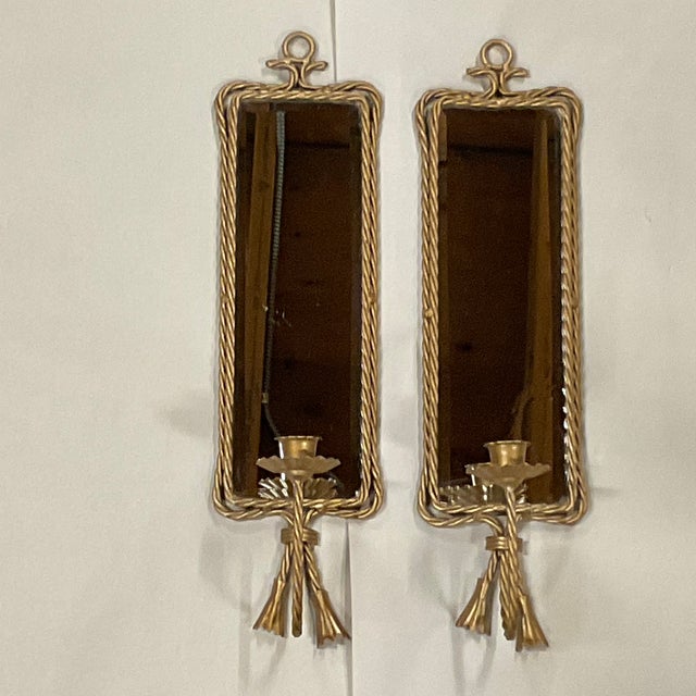 MidCentury French Twisted Metal Rope and Tassel Mirrored Candle Holder Scones a Pair. Chairish
