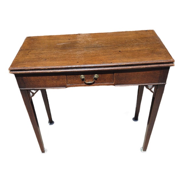 Antique English Oak Fold Over Writing Game Table Desk Drawer Edwardian c.1900 For Sale