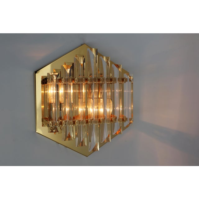 Hollywood Regency Luxury Wall Lamp Gold-plated brass, cut crystal glass rods Made by Honsel Height 32.5 cm, Width 28 cm,...