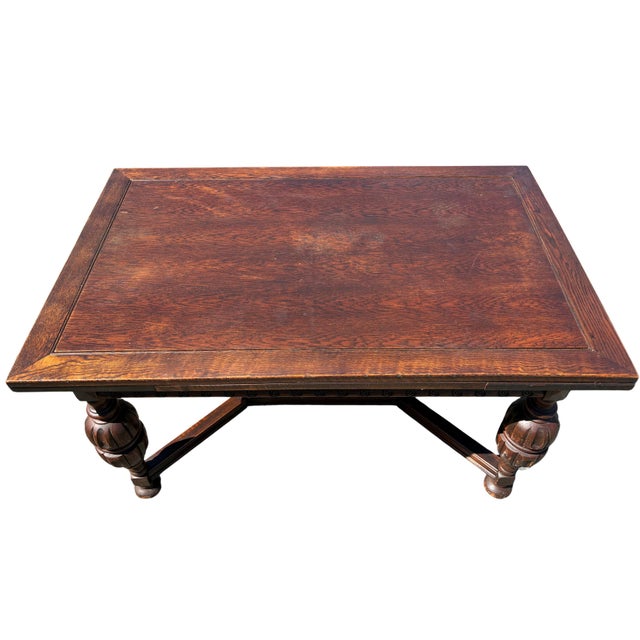 Brown Early 20th Century Jacobean Revival Carved Oak Draw-Leaf Dining Table For Sale - Image 8 of 12