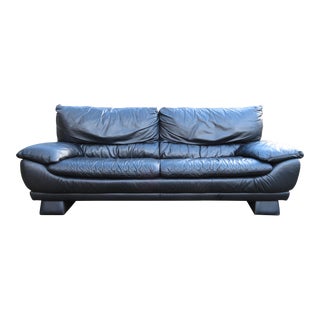 Vintage Post Modern Italian Black Leather Sofa For Sale