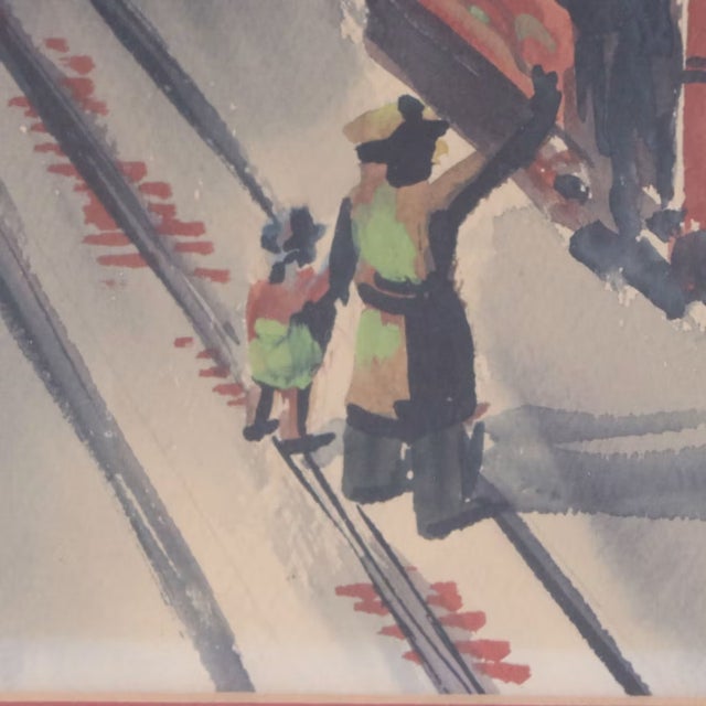 Paint Jack Laycox Watercolor San Francisco Trolley Circa 1960s Framed Signed For Sale - Image 7 of 14